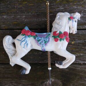 Vintage Hand Painted Ceramic Carousel Horse with Pole